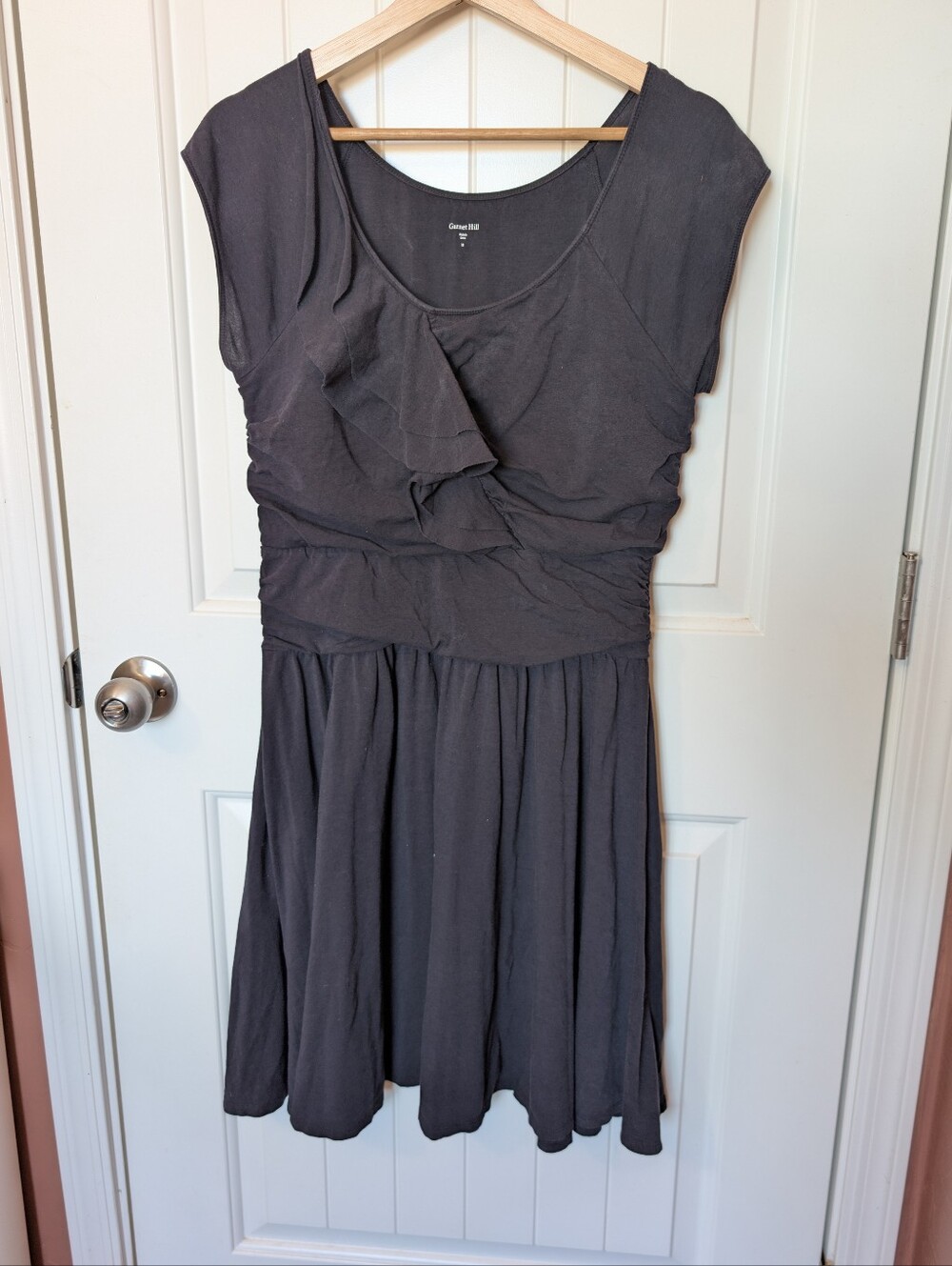 Garnet Hill Ruffle Top Jersey Midi Dress Medium Charcoal